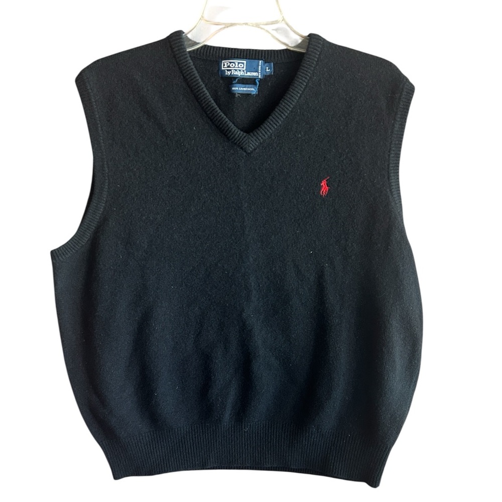 Polo by Ralph Lauren Men’s Black Sweater Vest Size L Preppy Business Casual